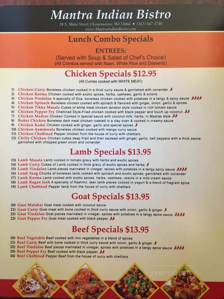 Mantra Indian Bistro - Oconomowoc, WI menu_pic