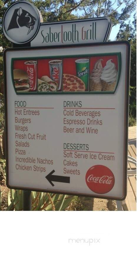 Sabertooth Grill at the San Diego Zoo - San Diego, CA menu_pic