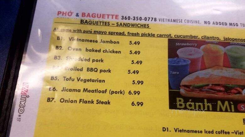 Pho & Baguette - Tumwater, WA menu_pic