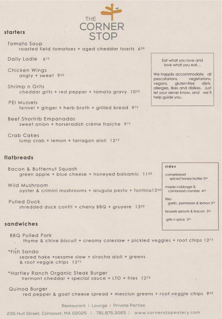 The Corner Stop - Cohasset, MA menu_pic