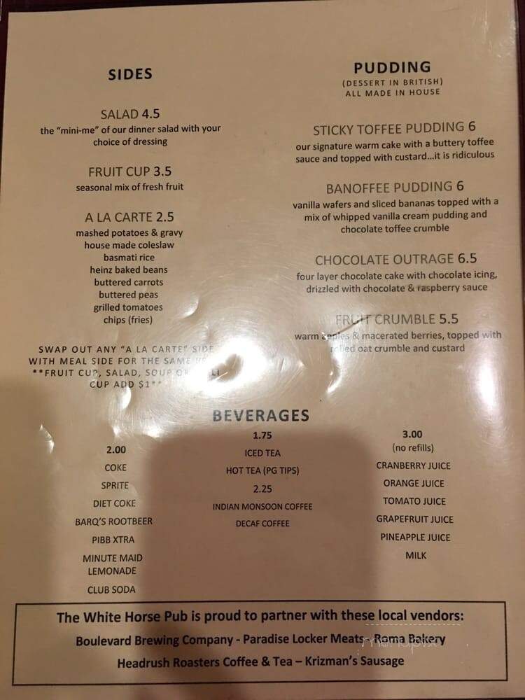 White Horse Pub - Kansas City, MO menu_pic