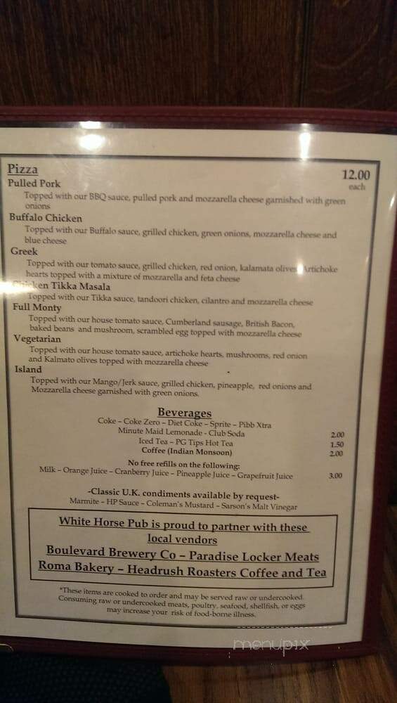 White Horse Pub - Kansas City, MO menu_pic
