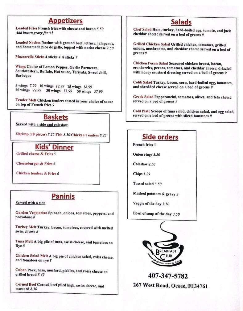 Breakfast Club - Ocoee, FL menu_pic