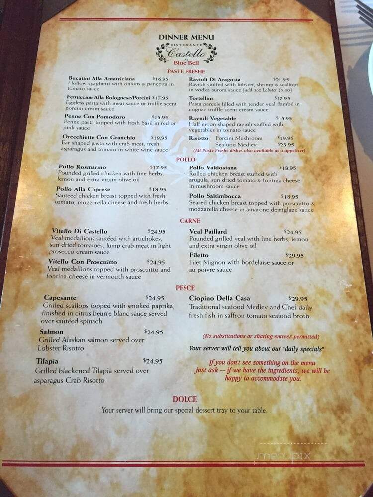 Ristorante Castello - Blue Bell, PA menu_pic