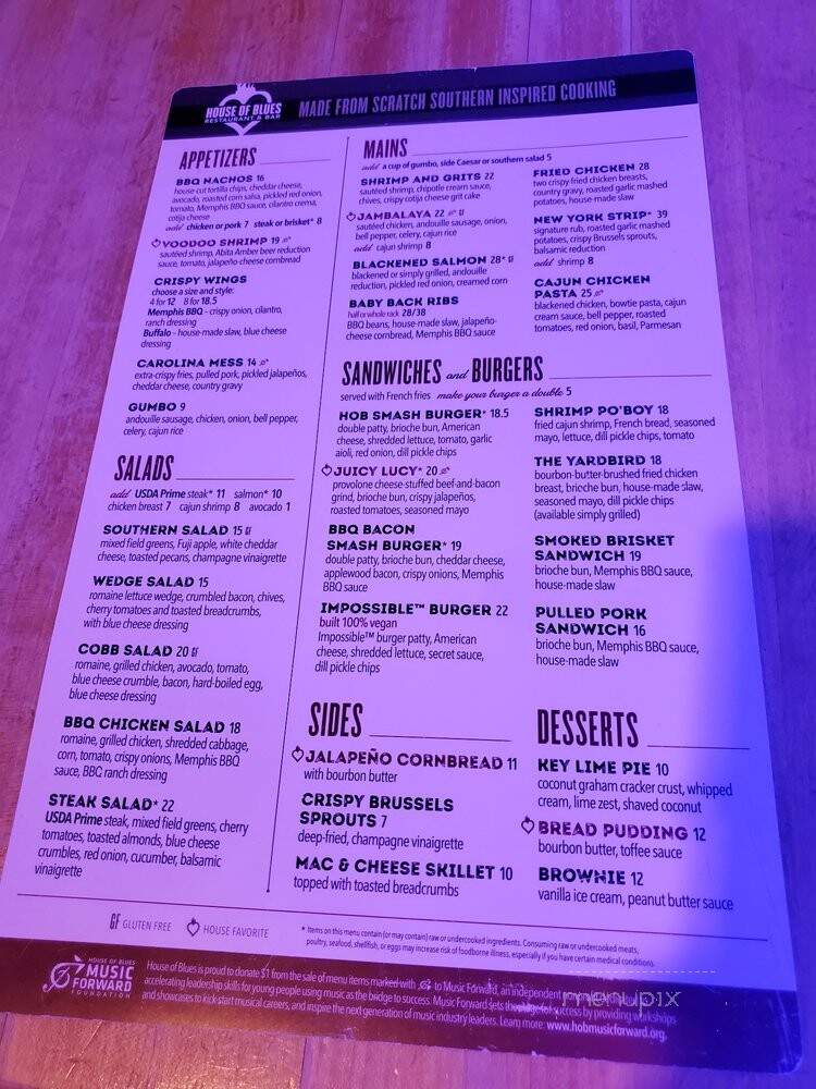 Crossroads at House of Blues - Las Vegas, NV menu_pic