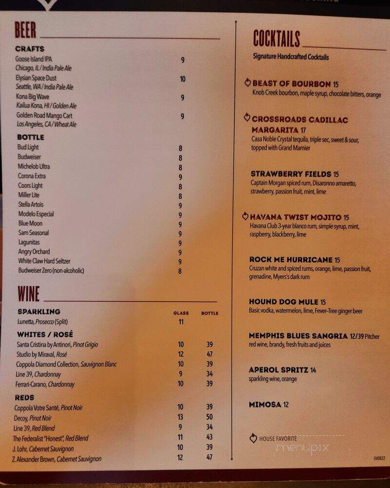 Crossroads at House of Blues - Las Vegas, NV menu_pic