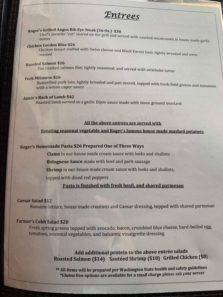 Roger's Riverview Bistro - Snohomish, WA menu_pic