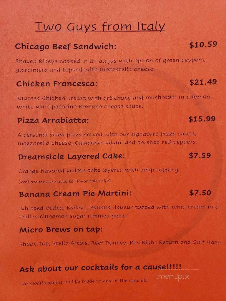 Two Guys From Italy Incorporated - Homosassa, FL menu_pic