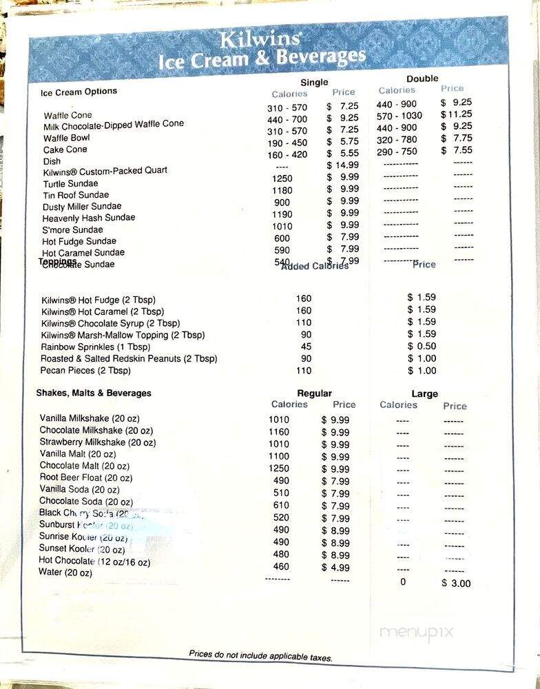 Kilwin's Chocolates & Ice Cream - Celebration, FL menu_pic