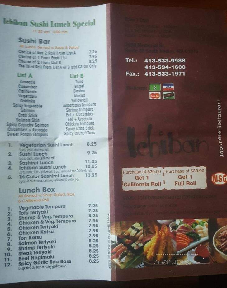 Ichiban - South Hadley, MA menu_pic