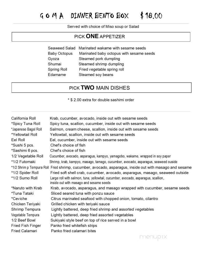 Goma Sushi - Port St Lucie, FL menu_pic