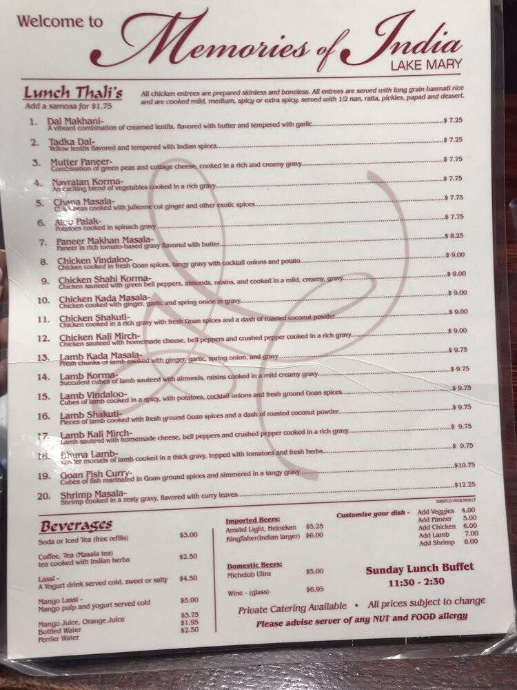 Memories of India II - Lake Mary, FL menu_pic