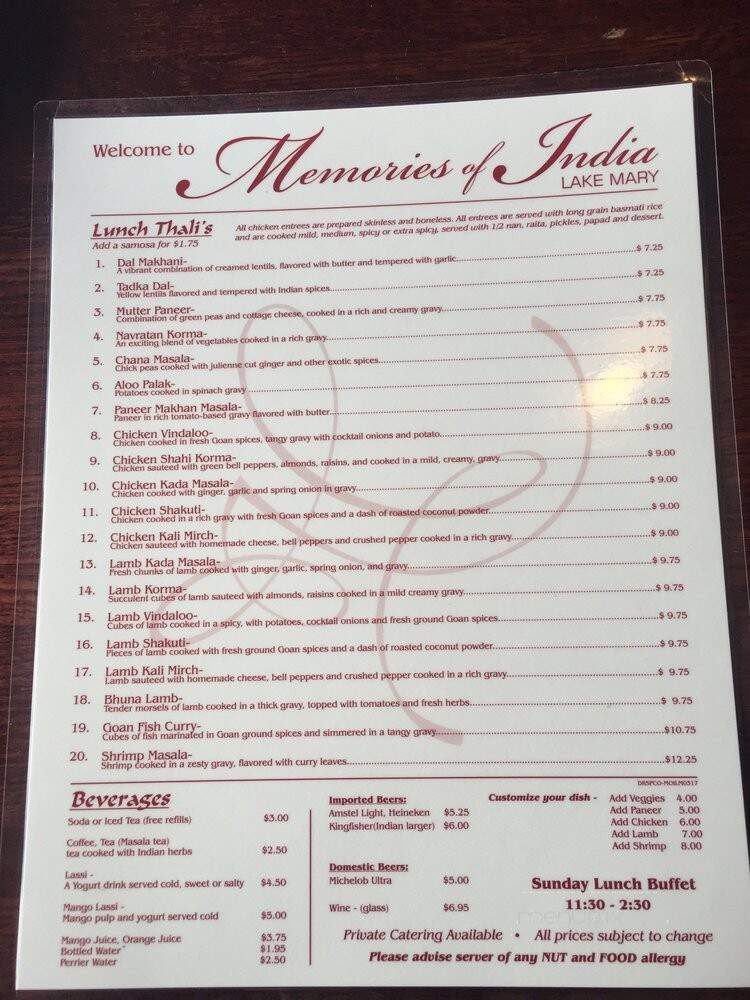 Memories of India II - Lake Mary, FL menu_pic