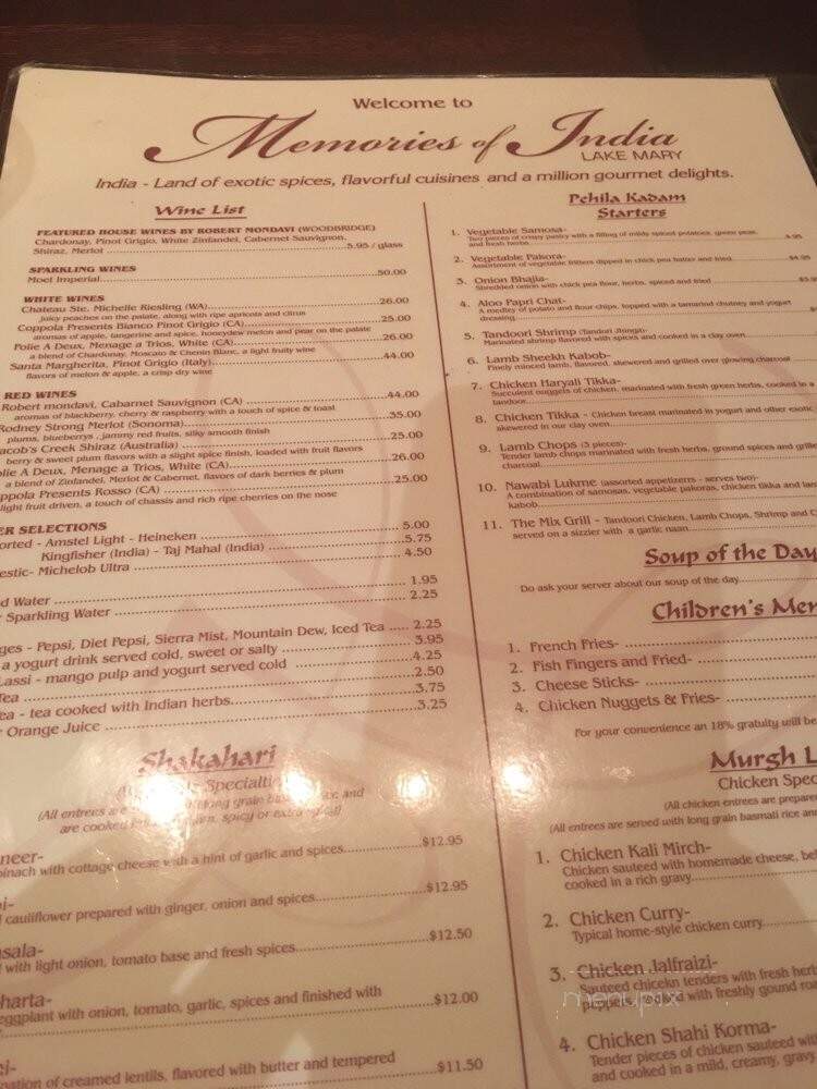 Memories of India II - Lake Mary, FL menu_pic