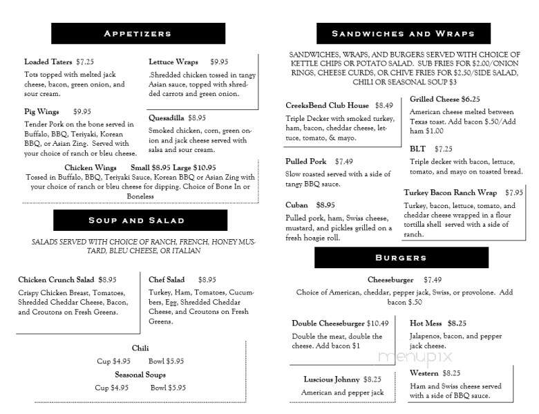 Creeks Bend - New Prague, MN menu_pic