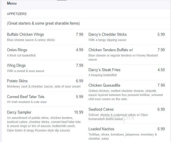 Darcy's Village Pub - Quincy, MA menu_pic