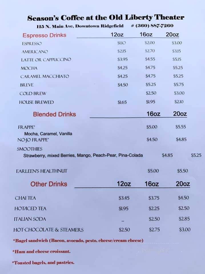 Seasons Coffee Tea & Remedies - Ridgefield, WA menu_pic
