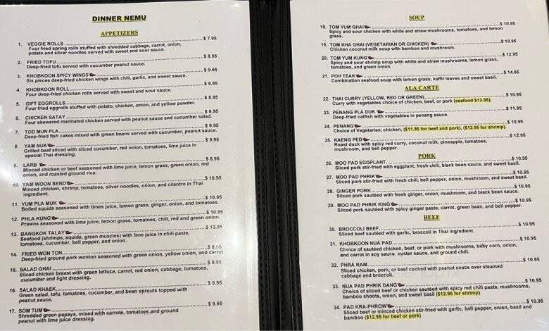 Khobkoon Thai - Roseville, CA menu_pic