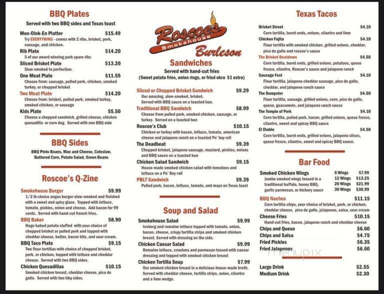 Roscoe's Smokehouse - Burleson, TX menu_pic