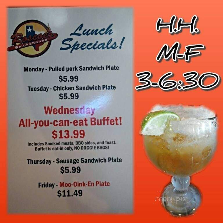 Roscoe's Smokehouse - Burleson, TX menu_pic