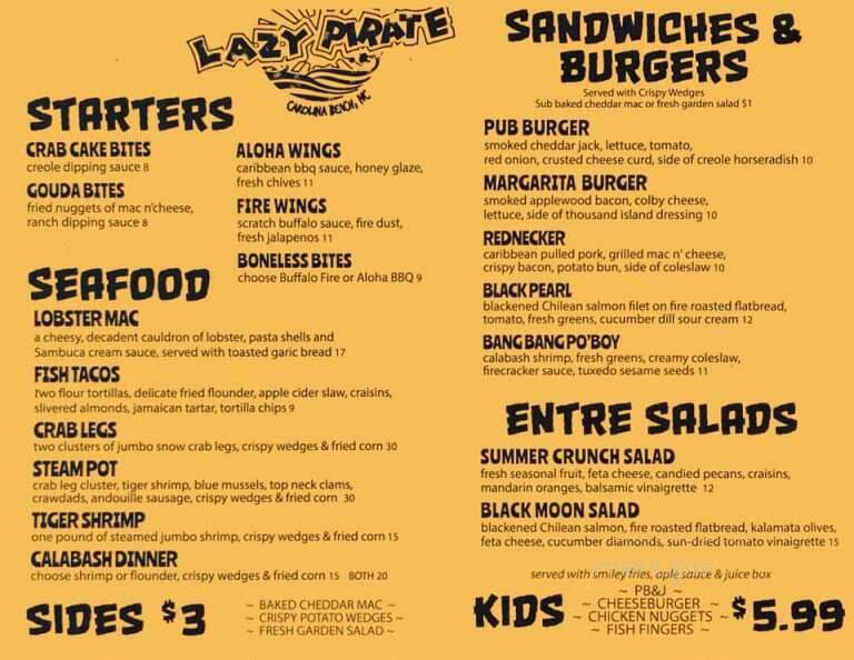 Lazy Pirate sports bar and grill - Carolina Beach, NC menu_pic