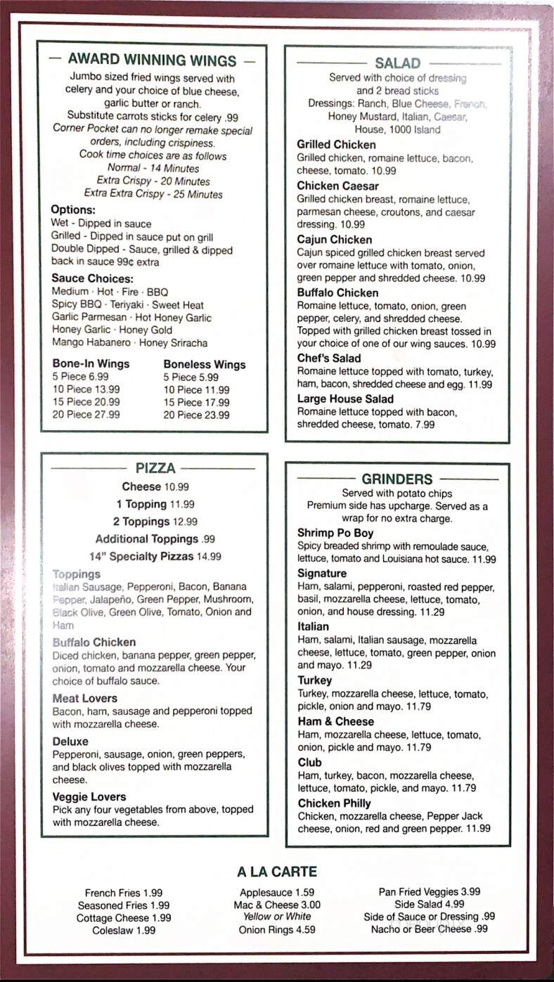 The Corner Pocket Pub - Fort Wayne, IN menu_pic