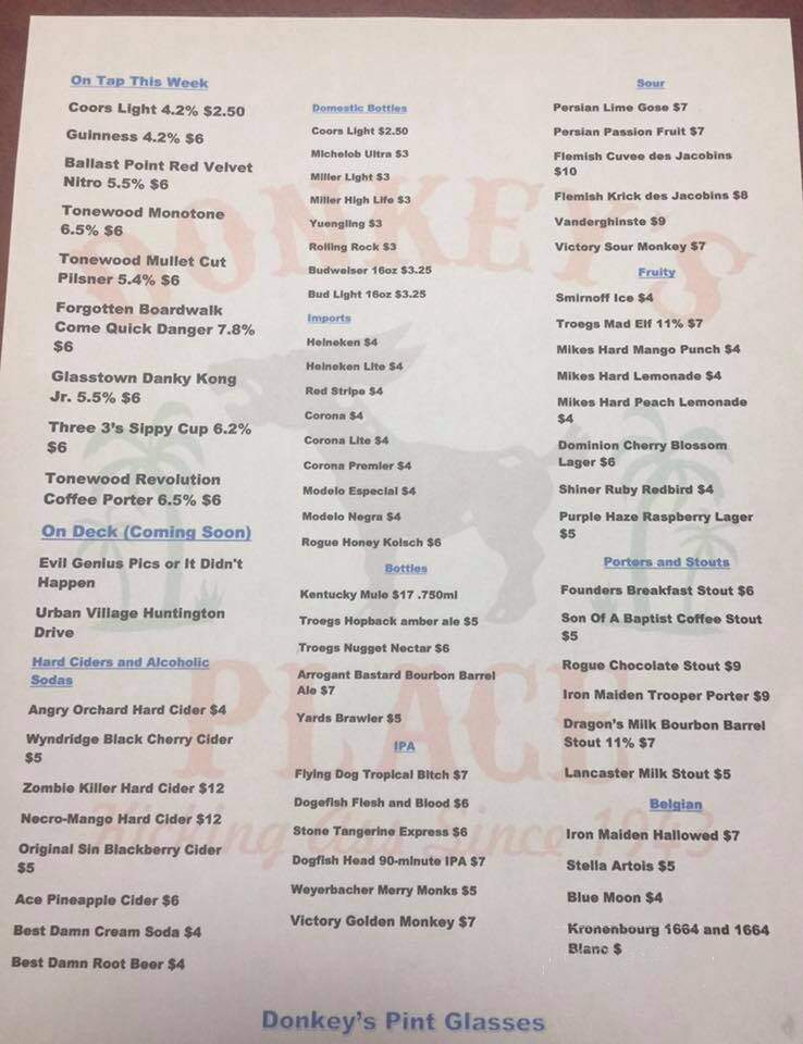 Donkey's Place - Camden, NJ menu_pic