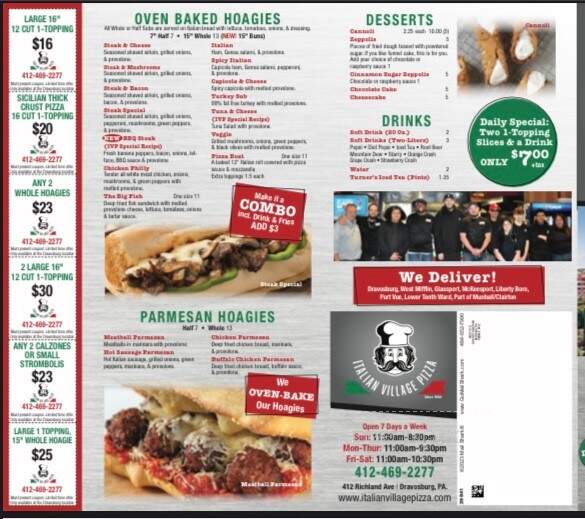 Italian Village Pizza - Dravosburg, PA menu_pic