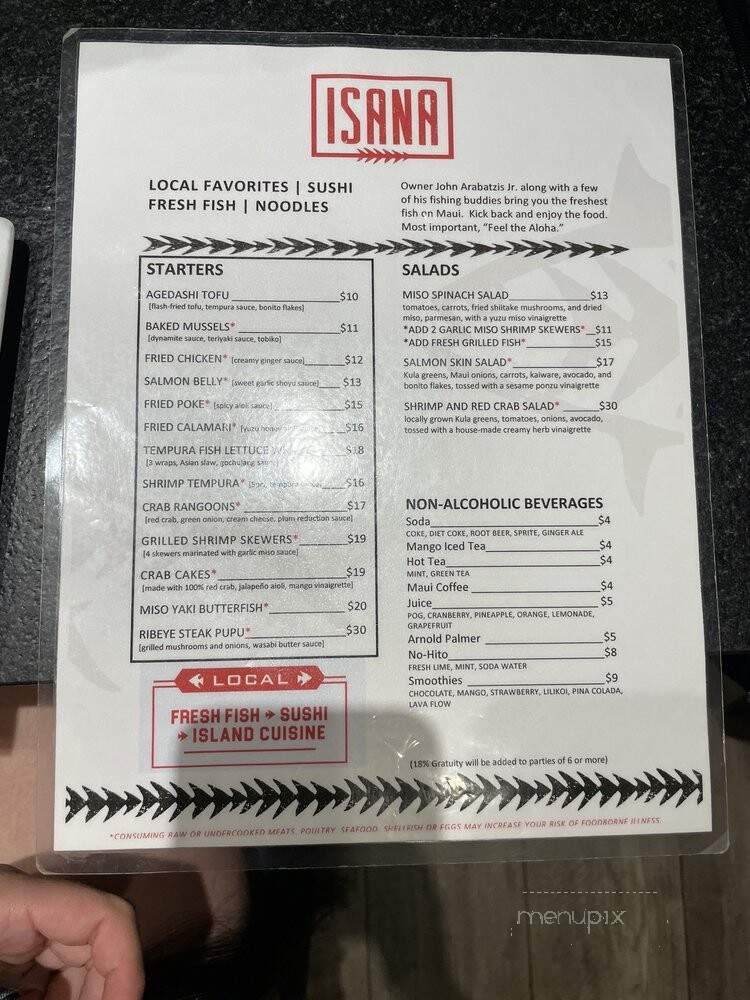 Isana Restaurant - Kihei, HI menu_pic