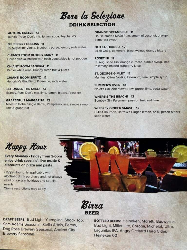 Chianti Room - St Augustine, FL menu_pic