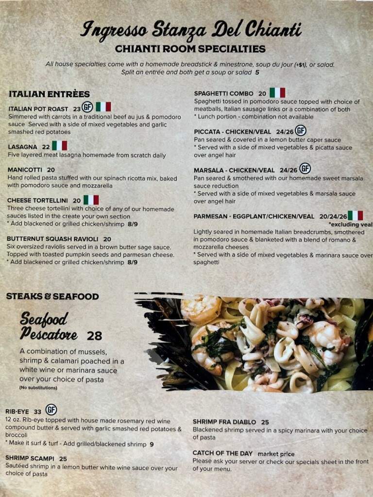 Chianti Room - St Augustine, FL menu_pic