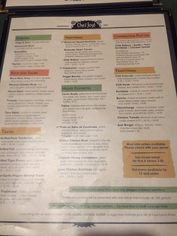 Chez Jose West - Portland, OR menu_pic
