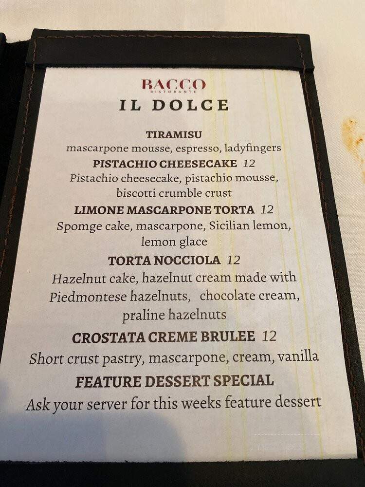 Bacco Ristorante - Southfield, MI menu_pic