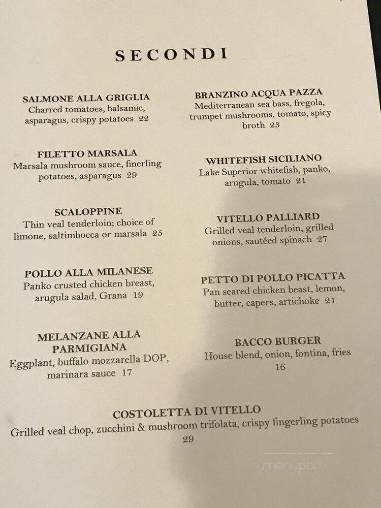 Bacco Ristorante - Southfield, MI menu_pic