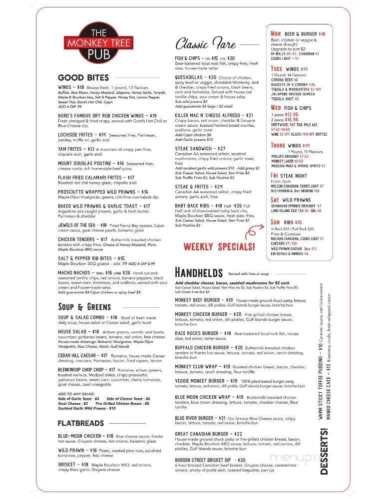 Monkey Tree Pub - Saanich, BC menu_pic