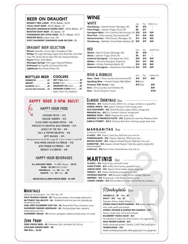 Monkey Tree Pub - Saanich, BC menu_pic