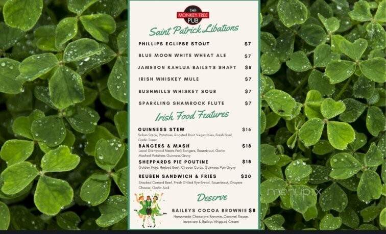 Monkey Tree Pub - Saanich, BC menu_pic