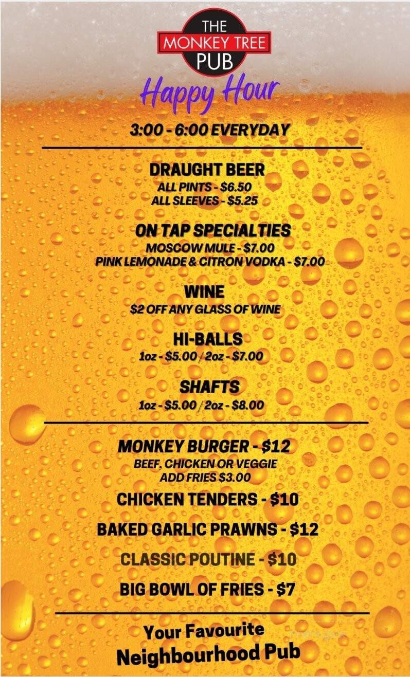 Monkey Tree Pub - Saanich, BC menu_pic