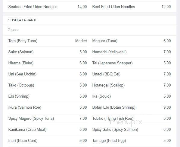Yang's Teppanyaki & Sushi - Vaughan, ON menu_pic