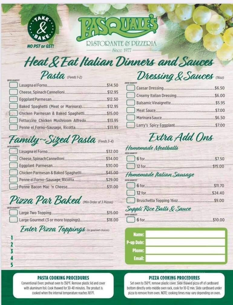 Pasquale's Restaurant & Pizzeria - Winnipeg, MB menu_pic