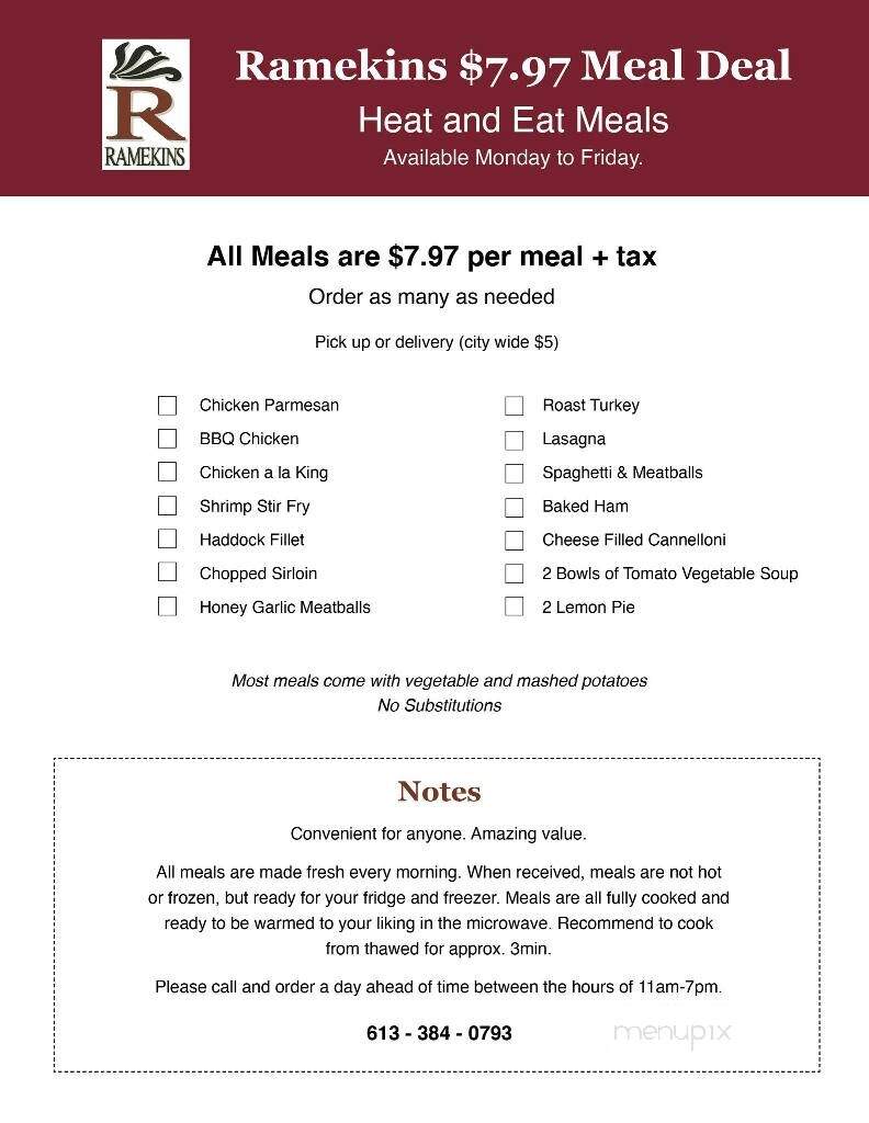 Ramekins Casual Fine Dining - Kingston, ON menu_pic