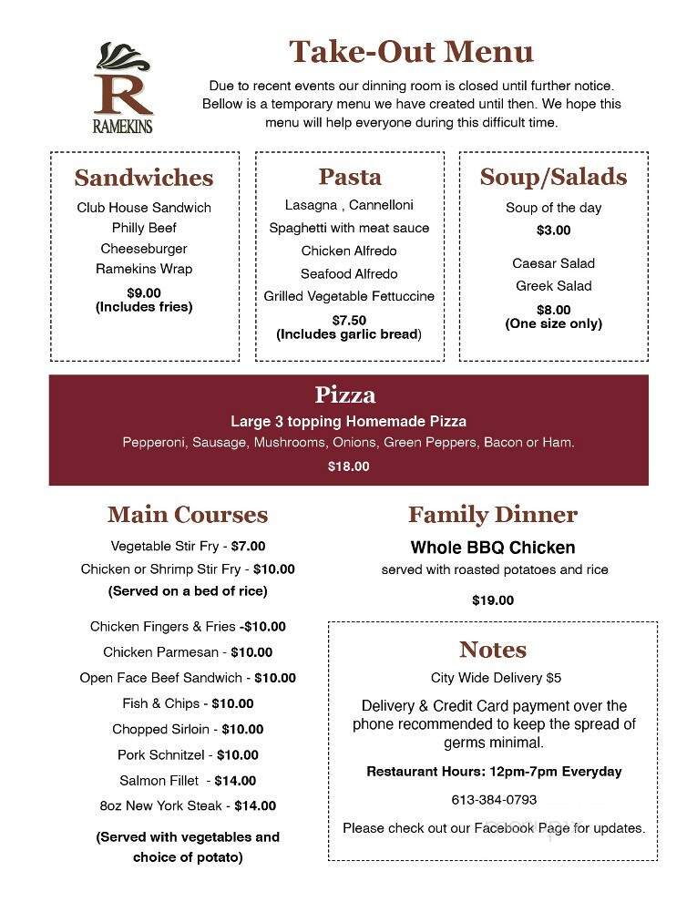 Ramekins Casual Fine Dining - Kingston, ON menu_pic