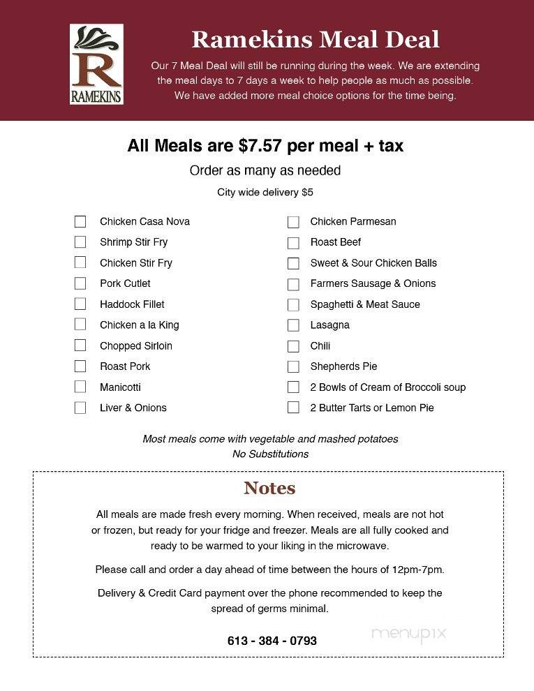Ramekins Casual Fine Dining - Kingston, ON menu_pic
