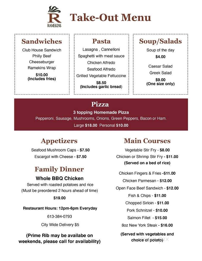 Ramekins Casual Fine Dining - Kingston, ON menu_pic