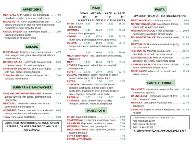 Pizzeria Italia Restaurant - Barrie, ON menu_pic
