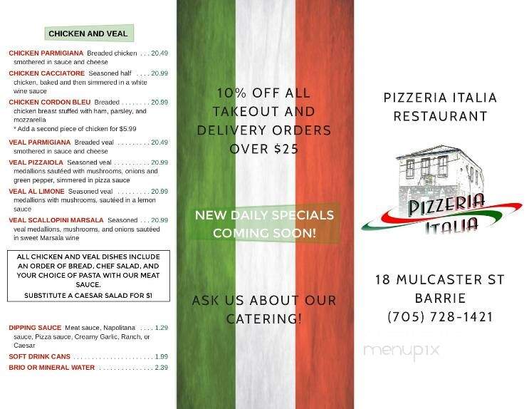 Pizzeria Italia Restaurant - Barrie, ON menu_pic