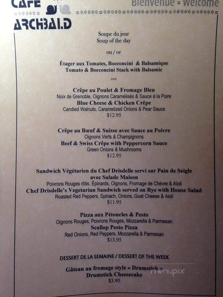 Cafe Archibald - Dieppe, NB menu_pic