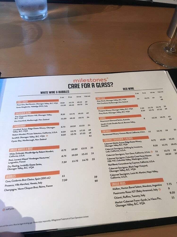 Milestones Grill + Bar - West Vancouver, BC menu_pic