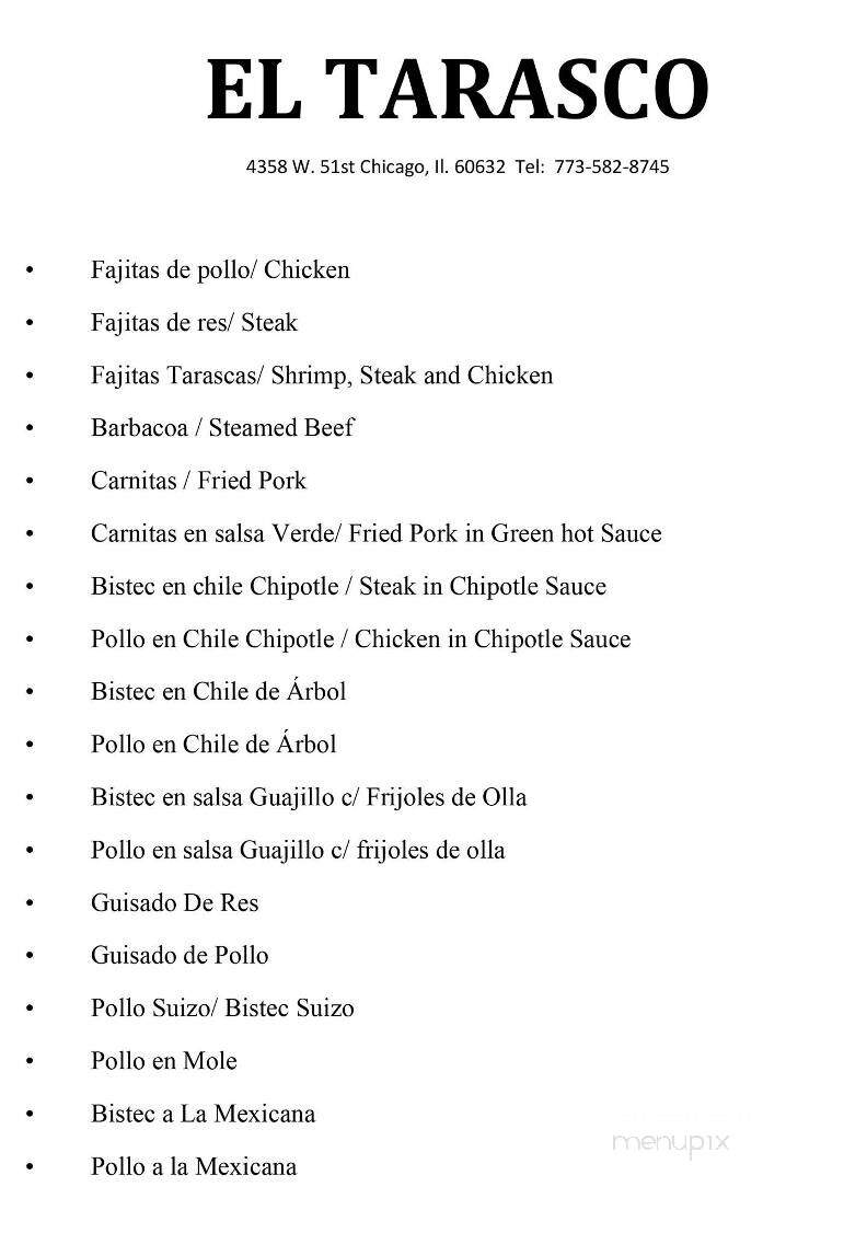 El Tarasco - Chicago, IL menu_pic