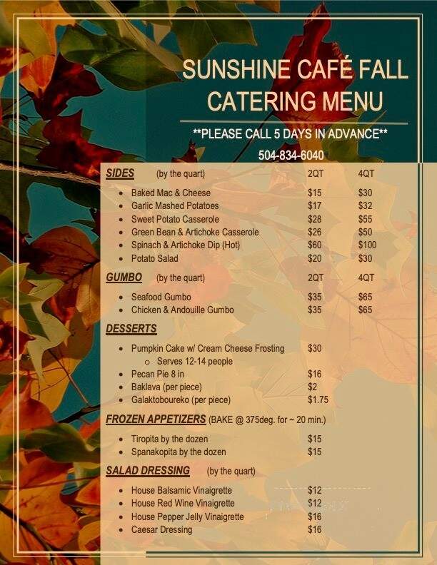 Sunshine Cafe - Metairie, LA menu_pic